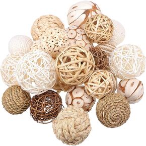 Suncalla 24 Pcs Decorative Balls Wicker Rattan Balls Assorted Bowl Vase Fillers Decorative Orbs for Vase Centerpiece Wedding Table Home Decor(White Series) in Kuwait