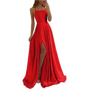 POMUYOO Spaghetti Straps Satin Prom Dresses 2026 Long Corset Pleated Formal Evening Gown with Slit in Saudi Arabia