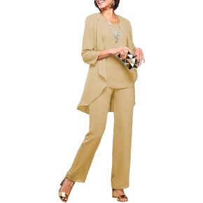 Chiffon Mother of the Bride Pant Suits for Wedding 3 Pieces Wedding Guest Outfits for Women with Jacket in Saudi Arabia