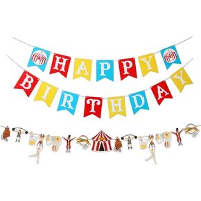 KUNGOON Circus Happy Birthday Banner, Carnival Theme Party Decorations with Colorful Bunting, Amusement Park Design for Baby Boys Girls Kids Birthday Party. in Kuwait