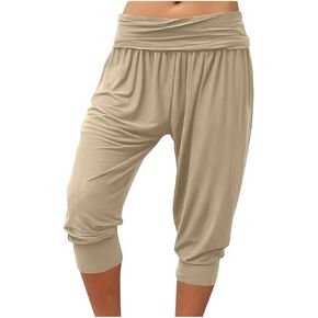 Capri Pants for Women, Stretch Fitted Cropped Joggers Elastic Waist Sweatpants for Casual Lounging Workout Gym in Kuwait