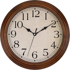 Foxtop Wood Wall Clock 14 Inch Silent Non-Ticking Battery Operated Large Retro Wooden Clock Decorative for Living Room Bedroom Kitchen Home Office in Saudi Arabia