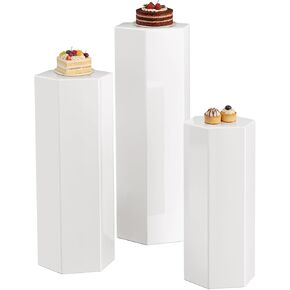 3pcs White Metal Pedestal Stands, Hexagonal Column Display Plinths & Cake Stand for Wedding, Birthday & Party Decorations, Tall 35.4",29.5",23.6" in Saudi Arabia