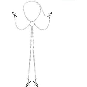 Adjustable Metal Clamps Stainless Steel Body Chain with Necklace for Women Fake Nipple Rings Non Piercing Body Jewelry in Kuwait