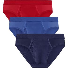 Men's Classic Solid Color Briefs 3 Pack with Open Fly Pouch Breathable Wicking Ribbed Cotton Underwear in Saudi Arabia