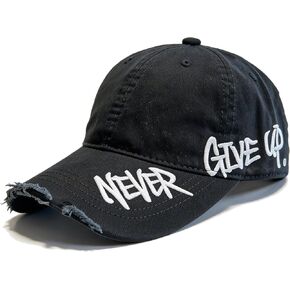 Never Give Up Distressed Cap Embroidered Hat Baseball Cap for Men Women Trucker Dad Hat Novelty Vintage Retro Material Cap in Saudi Arabia