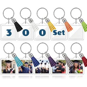 Chuangdi 300 Pcs Acrylic Photo Frame Keychain with Tassels Snap-in Custom Insert Photo Keyring Clear Blank Picture Keyring in Kuwait
