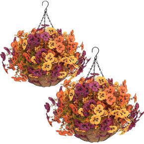2 Set Artificial Outdoor Flowers with Hanging Basket for Garden Porch Patio Balcony Yard Home Decoration in Saudi Arabia