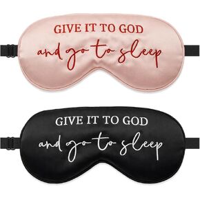 Sleep Mask Set of 2, “Give It to God and Go to Sleep" Comforting Embroidered Eye Mask, Adjustable Soft Sleeping Mask for Men Women, Blindfold to Let Go of Worries and Sleep Peacefully (Black&Pink) in Saudi Arabia