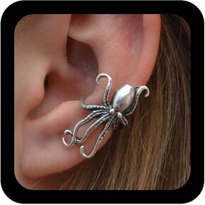 Punk Octopus Ear Cuff Earrings Silver Octopus Earrings Squid Cuff Wrap Earring Tentacle Ear Cartilage Earring Climber Crawler No Piercing Halloween Jewelry for Women(1PCS） in Saudi Arabia