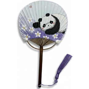 TIME AND PLACE Hand-Painted Chinese Fan – Unique 12×21 cm Handmade Decorative Fan, Each One-of-a-Kind (Blue cat) in Saudi Arabia