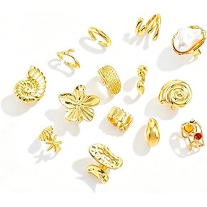 14 Pcs Gold Ring Set For Women, Open Stacking Rings, Non Tarnish Statement Flower Ring, Big Knuckle Trendy Ring Set Jewelry Gift in Kuwait