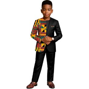 Kid African Suit for Boy Dashiki Jacket and Pants 2 Piece Set Formal Outfits Chilren Clothes Attire in Saudi Arabia