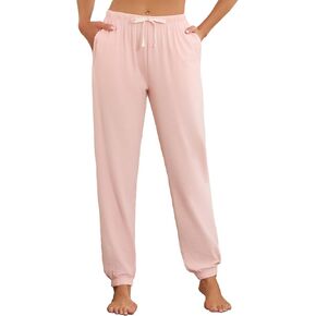 Womens Cotton Pajama Bottoms, Loose Cuffed Comfy Breathable Jogger Sleep Pants with Drawstring & Pockets in Saudi Arabia