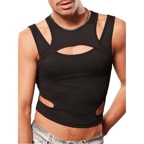 SweatyRocks Men's Cut Out Cropped Tank Tops Y2K Sleeveless Slim Fit Muscle Shirts Clubwear in Saudi Arabia
