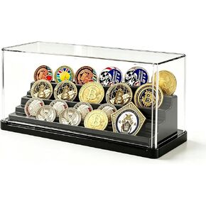 4 Row Acrylic Challenge Coin Display Stand with Dust Cover, Black Military Coin Holder Rack Holds 16 Coins for Desk, Clear Army Challenge Coin Display Case for Collectors in Saudi Arabia
