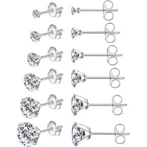 6 Pairs Stud Earrings for Women Men, Hypoallergenic Cubic Zirconia 14K White Gold Plated Earrings for Sensitive Ears, CZ Cartilage Stud Earrings Set for Multiple Piercing 3-8mm in Saudi Arabia
