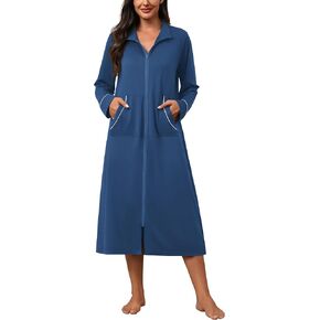 Ekouaer Zipper Robes for Women Long Sleeve Lightweight House Coats with Pockets Zip Up Bathrobe Loungewear S-3XL in Kuwait