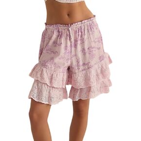 UAURORAO Women Boho Floral Bloomers Knee Length Pantaloons Coquette Layered Ruffle Lace Shorts Pajama Bottoms in Saudi Arabia