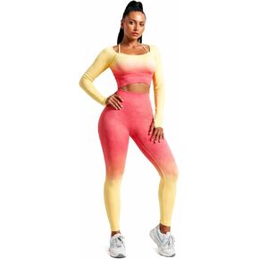 Women's Fitness Clothing Gym Outfit and Yoga Workout Set – Seamless Crop Top and High Waisted Leggings Ombre Gradient in Saudi Arabia