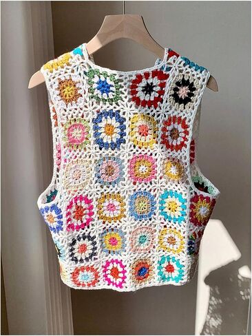 SHENHE Women's Floral Crochet Sweater Vest Hollow Out Tie Front Sleeveless Summer Knit Vest in Kuwait