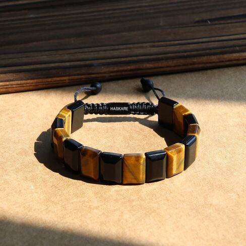 HASKARE Healing Crystal Beads Bracelets for Men Genuine Tiger Eye Obsidian Howlite Energy Crystal Bracelet, Protection Gemstone Jewelry for Anxiety Stress Relief, Handmade Drawstring Gift for Him in Saudi Arabia