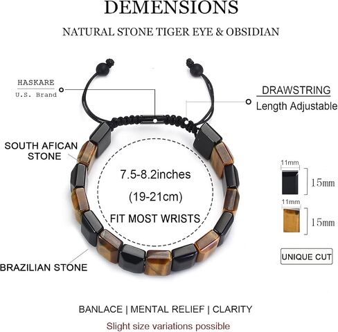 HASKARE Healing Crystal Beads Bracelets for Men Genuine Tiger Eye Obsidian Howlite Energy Crystal Bracelet, Protection Gemstone Jewelry for Anxiety Stress Relief, Handmade Drawstring Gift for Him in Saudi Arabia