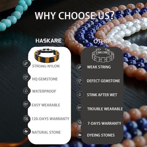 HASKARE Healing Crystal Beads Bracelets for Men Genuine Tiger Eye Obsidian Howlite Energy Crystal Bracelet, Protection Gemstone Jewelry for Anxiety Stress Relief, Handmade Drawstring Gift for Him in Saudi Arabia