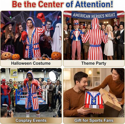 4PCS American Flag Boxing Costume for Men Women, Rocky Balboa Robe, Boxer Outfit with Gloves, Socks and Necklace in Saudi Arabia