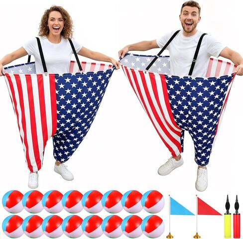 Granny Pants Yard Game Set, 22Pcs Outdoor Toss and Catch Ball Game for Family and Adults, Oversized Hilarious Relay Race Pants with 16 Balls, Group Party Toy for Backyard, 4th of July, Field Day in Saudi Arabia