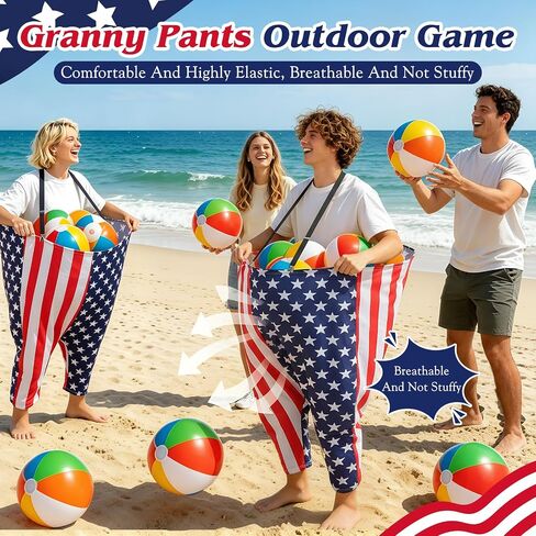 Granny Pants Yard Game Set, 22Pcs Outdoor Toss and Catch Ball Game for Family and Adults, Oversized Hilarious Relay Race Pants with 16 Balls, Group Party Toy for Backyard, 4th of July, Field Day in Saudi Arabia