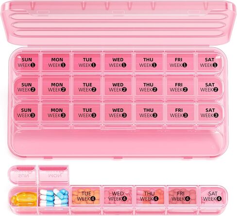 Daviky Monthly Pill Organizer 28 Day, 4 Week Pill Box with Removable Weekly Trays, Large BPA-Free Pill Organizer for Vitamins, Supplements and Medication, Travel Pill Case with Storage Box, White in Saudi Arabia