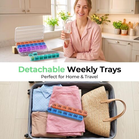Daviky Monthly Pill Organizer 28 Day, 4 Week Pill Box with Removable Weekly Trays, Large BPA-Free Pill Organizer for Vitamins, Supplements and Medication, Travel Pill Case with Storage Box, White in Saudi Arabia
