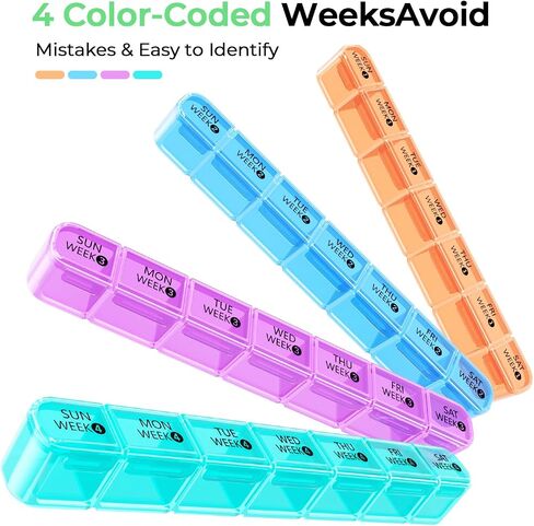 Daviky Monthly Pill Organizer 28 Day, 4 Week Pill Box with Removable Weekly Trays, Large BPA-Free Pill Organizer for Vitamins, Supplements and Medication, Travel Pill Case with Storage Box, White in Saudi Arabia