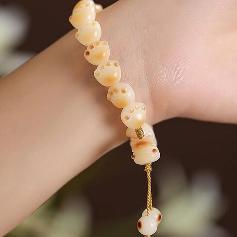 Cat Paw Bracelet for Women White Mala Beads Adjustable Amulet Bracelet Fashion Accessories for New Year Birthday Gifts for Wife in Kuwait
