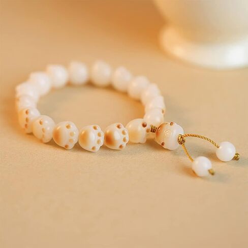 Cat Paw Bracelet for Women White Mala Beads Adjustable Amulet Bracelet Fashion Accessories for New Year Birthday Gifts for Wife in Kuwait