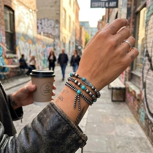 ASIJUNTYECHO Navajo Pearl Bracelet, 3Pcs Vintage Boho Bow Denim Western Bracelet Stack, Cowgirl Jewelry for Women, Boho Accessories with Western Turquoise Style in Saudi Arabia