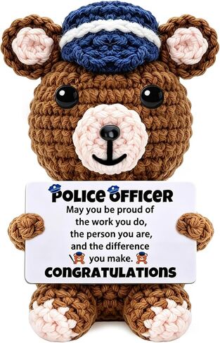 Police Officer Gifts, Handmade Positive Crochet Bear Stuffed Animal Police Academy Graduation Appreciation Gifts for Men Officer Cop Sheriff Patrol Uniform Birthday Accessories Decoration in Saudi Arabia