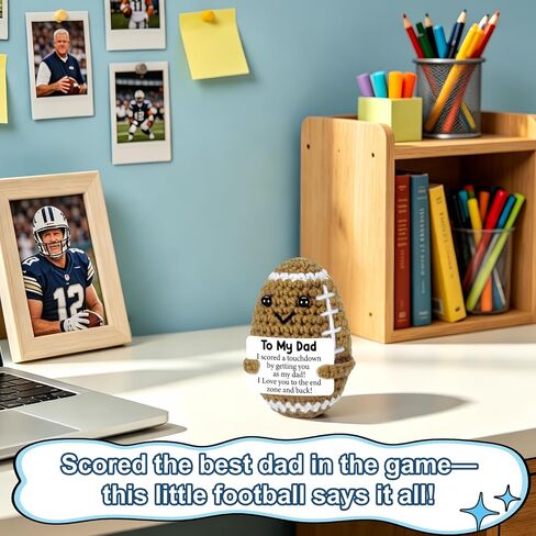 Unique Father’s Day & Birthday Gifts from Daughter Son, Funny Handmade Crochet Football Positive Pocket Hug Ornament Cozy Desk Decor Gift for Papa Stepdad Bonus Dad in Saudi Arabia