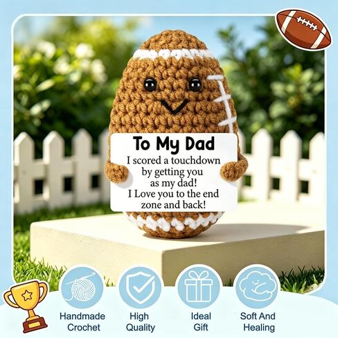 Unique Father’s Day & Birthday Gifts from Daughter Son, Funny Handmade Crochet Football Positive Pocket Hug Ornament Cozy Desk Decor Gift for Papa Stepdad Bonus Dad in Saudi Arabia