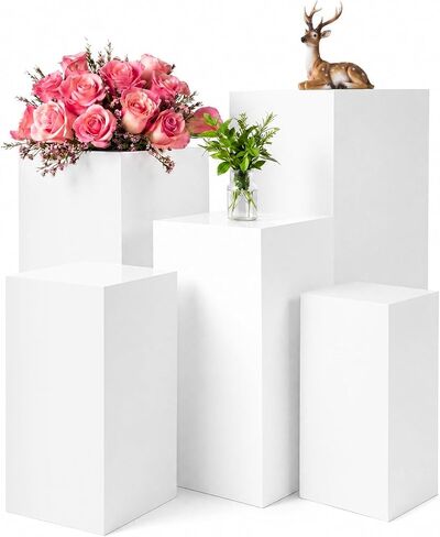 BreezeHug 5 Pcs Square Pedestal Stands for Party, Metal White Display Stands Pillars for Wedding Bridal Ceremony Baby Shower Birthday Party Decorations in Saudi Arabia