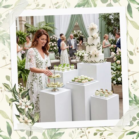 BreezeHug 5 Pcs Square Pedestal Stands for Party, Metal White Display Stands Pillars for Wedding Bridal Ceremony Baby Shower Birthday Party Decorations in Saudi Arabia