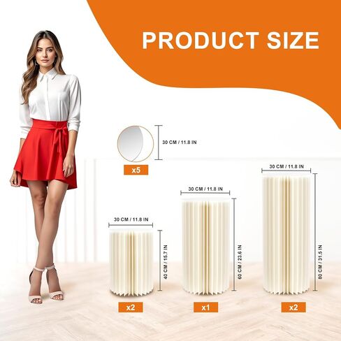 5 Pcs Foldable White Cylinder Stands for Party, 31.5", 23.6", 15.7" Height Portable Cake Pedestal Stand with Clear Acrylic Plate, Cake Cylinder Stand for Wedding Banquet Decor in Saudi Arabia