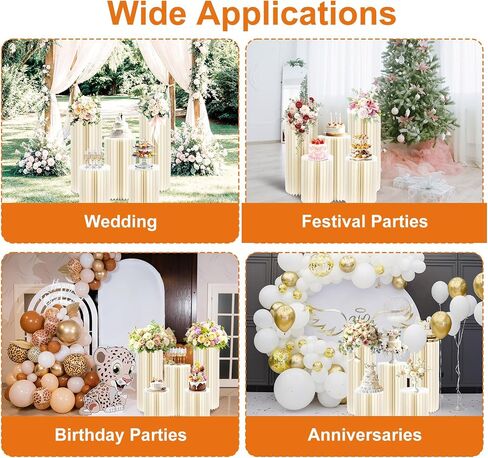 5 Pcs Foldable White Cylinder Stands for Party, 31.5", 23.6", 15.7" Height Portable Cake Pedestal Stand with Clear Acrylic Plate, Cake Cylinder Stand for Wedding Banquet Decor in Saudi Arabia