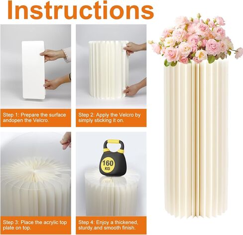 5 Pcs Foldable White Cylinder Stands for Party, 31.5", 23.6", 15.7" Height Portable Cake Pedestal Stand with Clear Acrylic Plate, Cake Cylinder Stand for Wedding Banquet Decor in Saudi Arabia