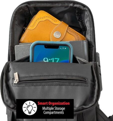 Sling Backpack with Anti-Theft Combo Zipper Lock, External USB Charging Port, Waterproof Shoulder Bag, Daypack for Men and Women, Black in Saudi Arabia