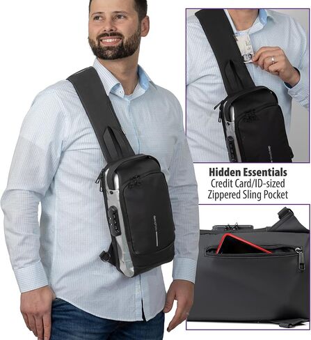 Sling Backpack with Anti-Theft Combo Zipper Lock, External USB Charging Port, Waterproof Shoulder Bag, Daypack for Men and Women, Black in Saudi Arabia
