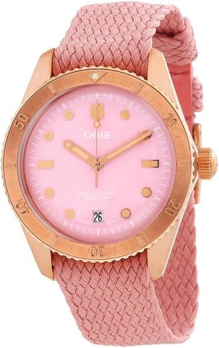 ORIS Divers 65 Cotton Candy, 1.5 inches (38 mm), Divers, Sixty Five, Men's, Women's, Watch, Automatic Winding, Divers, Nylon Strap, Satin, Pink Dial, Peach 01, 733, 7771, 3158-07, 3, 19, 04BRS, in Saudi Arabia