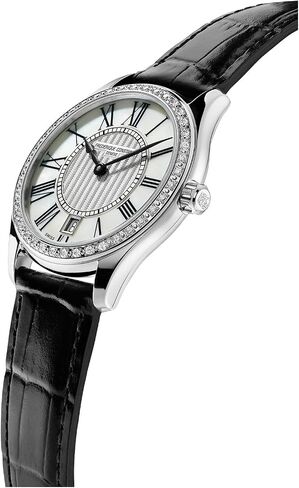 Frederique Constant Ladies Swiss Quartz Classics Diamond Silver-Tone Stainless Steel Watch with Black Leather Strap, Style: FC-220MPW3BD26 in Saudi Arabia