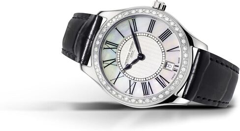 Frederique Constant Ladies Swiss Quartz Classics Diamond Silver-Tone Stainless Steel Watch with Black Leather Strap, Style: FC-220MPW3BD26 in Saudi Arabia